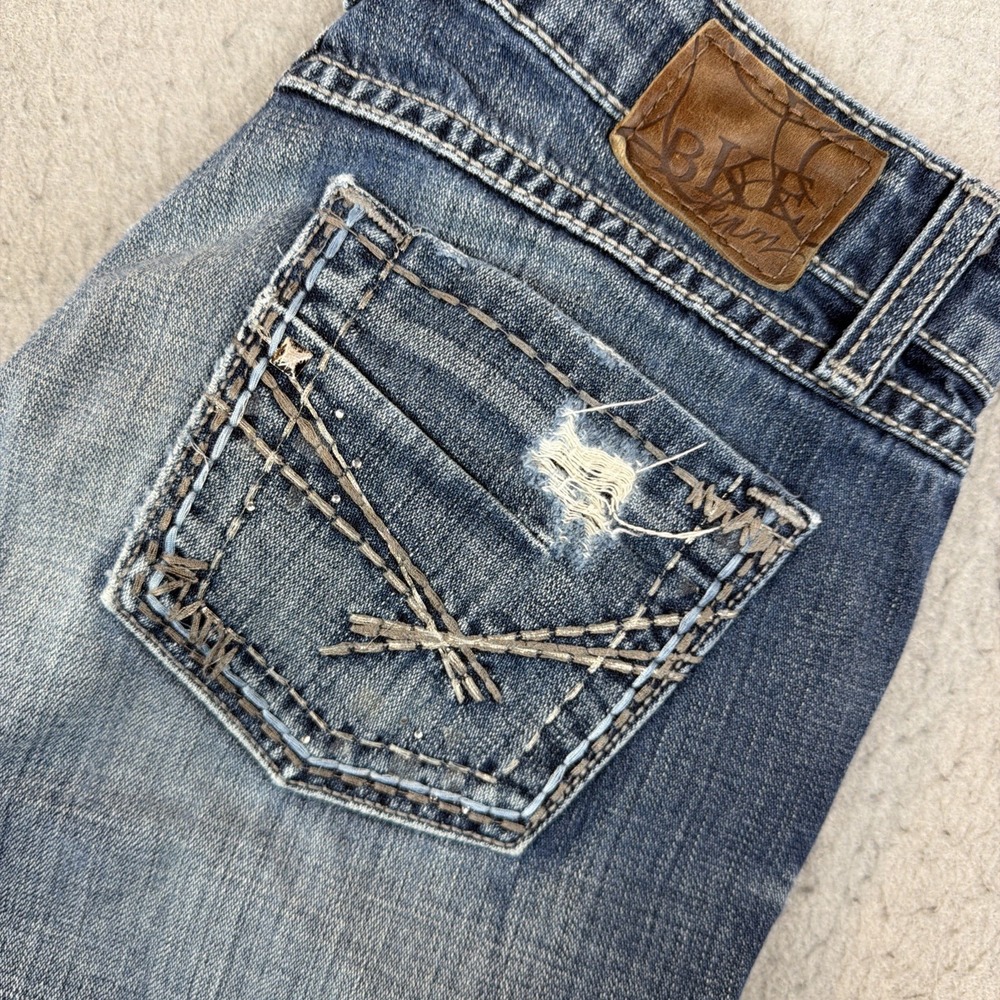 BKE Sabrina Jeans 27x35.5 Womens Blue Bootcut Low Rise Thick Stitch Y2K Retro